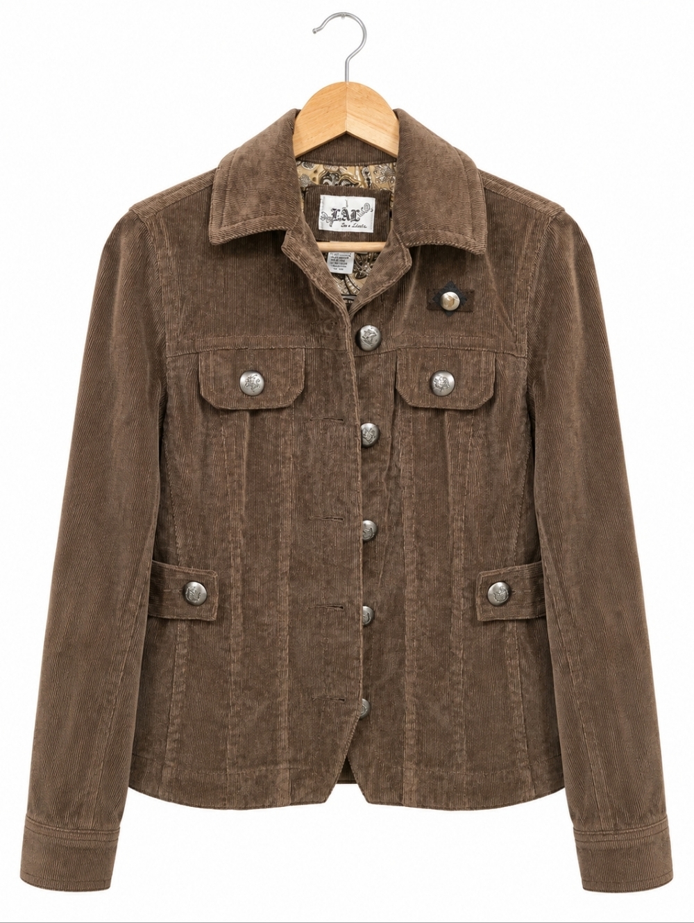 L.A. Live a Little Brown Corduroy Jacket Women’s Size Small Boho Western Stretch - Picture 2 of 13